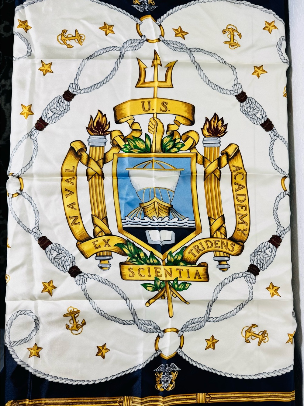 Vintage Rah Rah Collection US Naval Academy 100% Silk Scarf  Ex Scientia Tridens